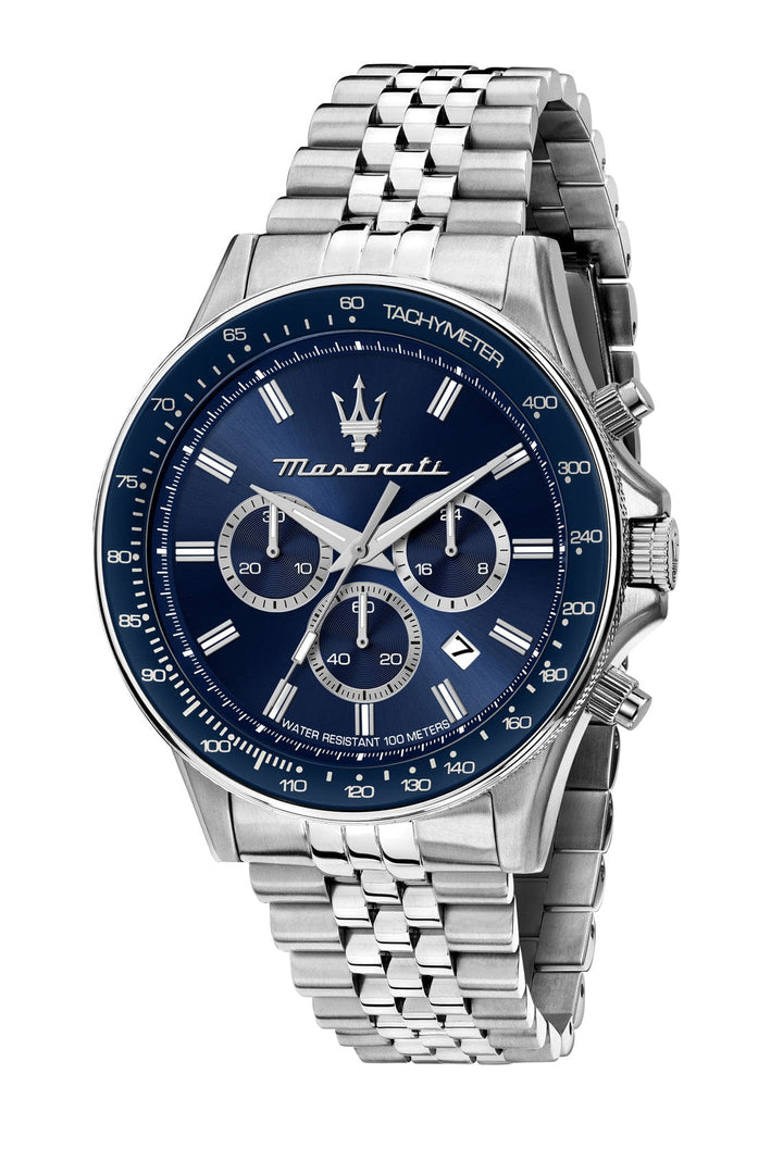 Watch Maserati Sfida Sport 44mm Chrono Blue Dial Stainless Steel Strap Watch Brand