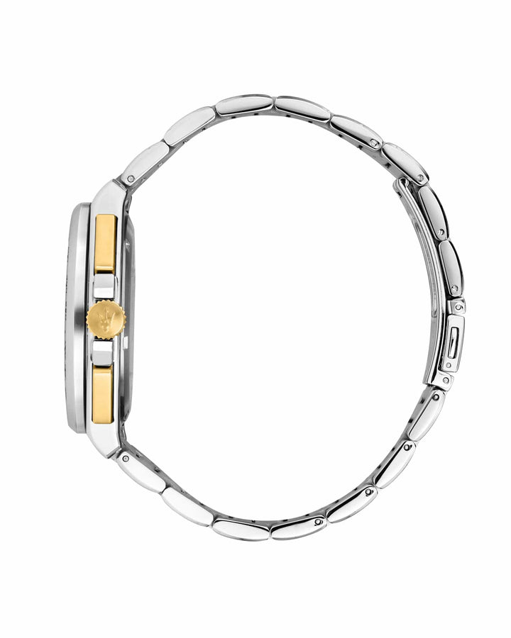 Watch Maserati Velocita 43mm Chrono Black Dial Two Tone Stainless Steel Strap Watch Brand