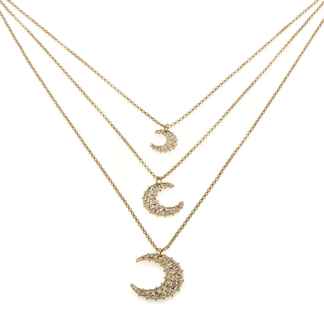 Italian Luxury Group Necklace Necklace With 3 Moon Pendants in Bronze With Swarovski Crystals Brand
