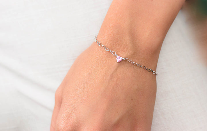 Georgini Bracelet Georgini Sweetheart Heart Chain Bracelet Pink Silver Brand