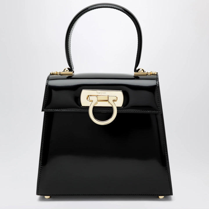 Ferragamo - Small black leather top-handle bag with Gancini closure
