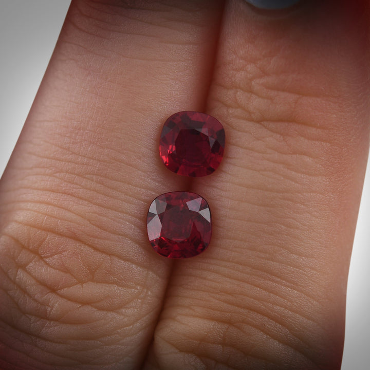 1.86 Carat Red MOZAMBiQUE Cushion Rubies Pair