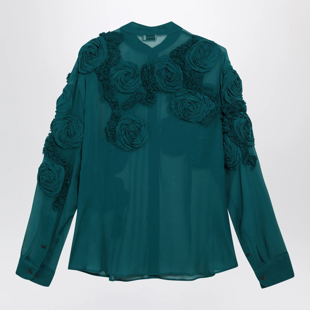 Dries Van Noten - Petrol green shirt with raised rose details
