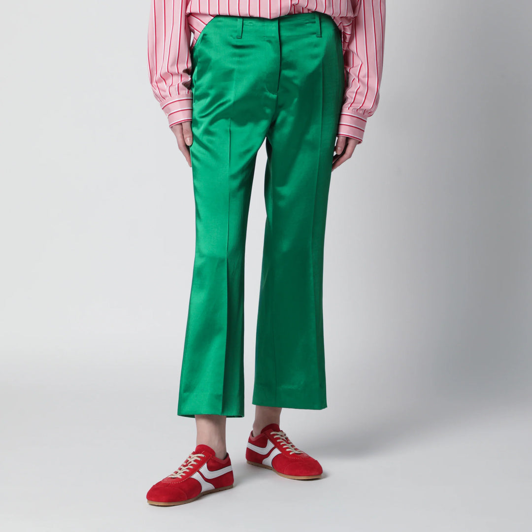 Dries Van Noten - Shiny green cotton-blend trousers