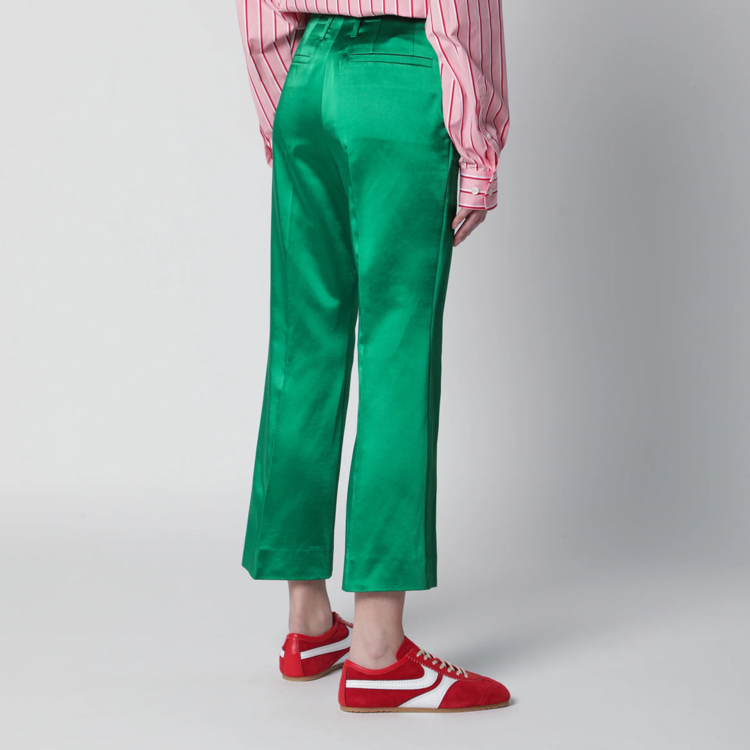 Dries Van Noten - Shiny green cotton-blend trousers