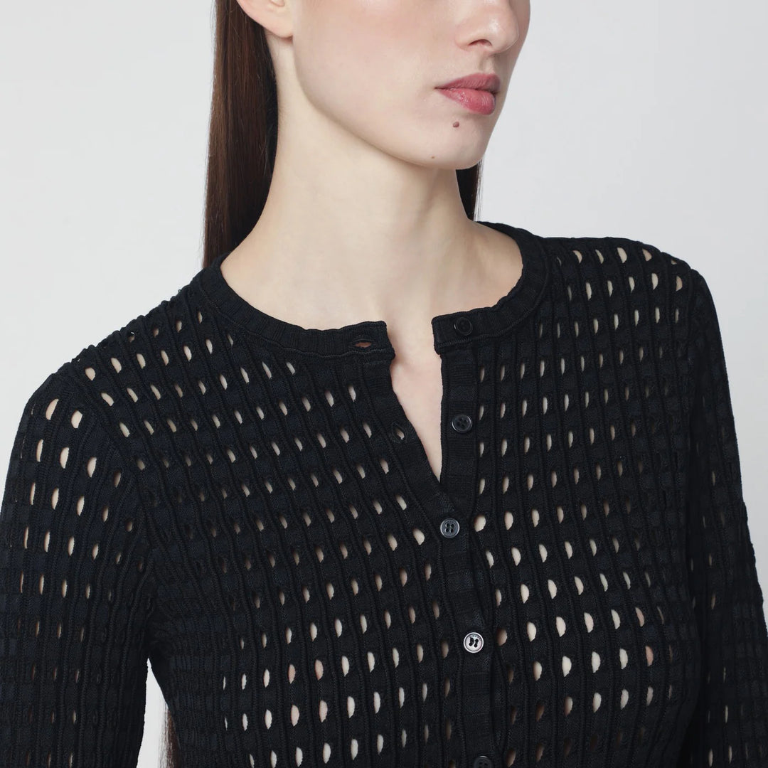 SIMKHAI - Mabel black openwork knit cardigan