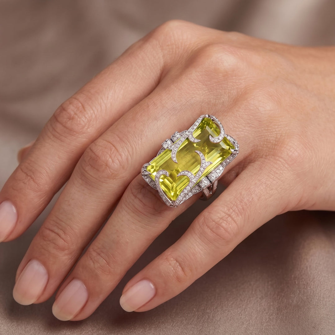 Leibish Extraordinaire  Belle Citron - Lemon Quartz Diamond Ring