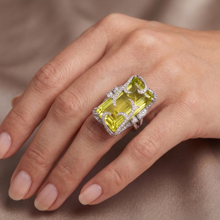 Leibish Extraordinaire  Belle Citron - Lemon Quartz Diamond Ring