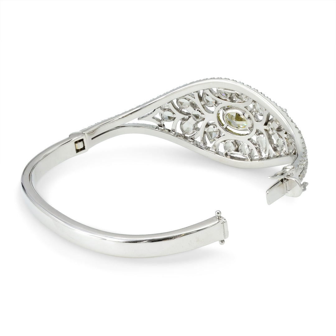 Leibish Extraordinary Grayish Greenish Yellow Oval &amp; Rose-cut Diamond Bangle