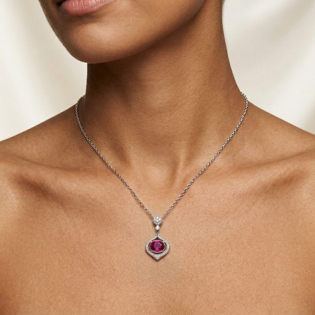 Leibish Oval Ruby and Diamond Drop Pendant