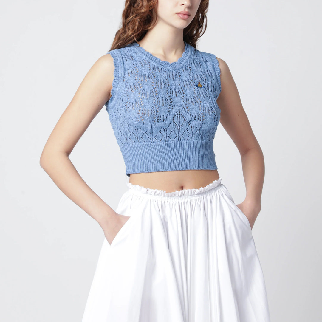 Vivienne Westwood - Light blue crochet top with Orb logo