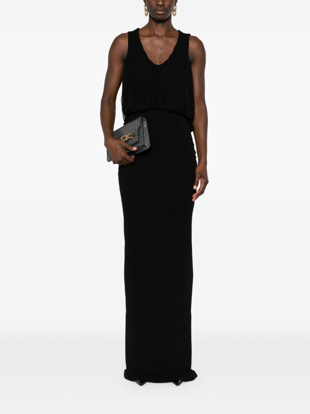 Saint Laurent Black Sleeveless Draped Dress