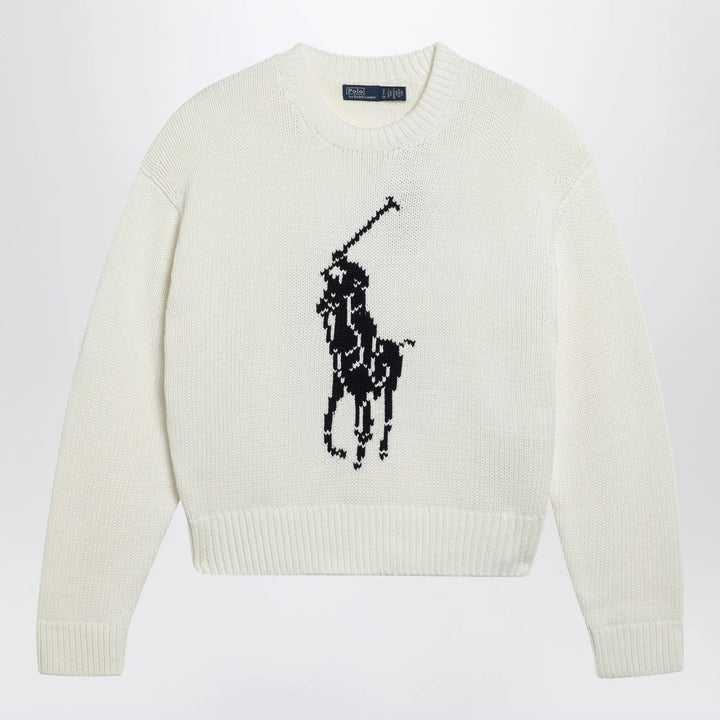 Polo Ralph Lauren - White sweater with logo intarsia