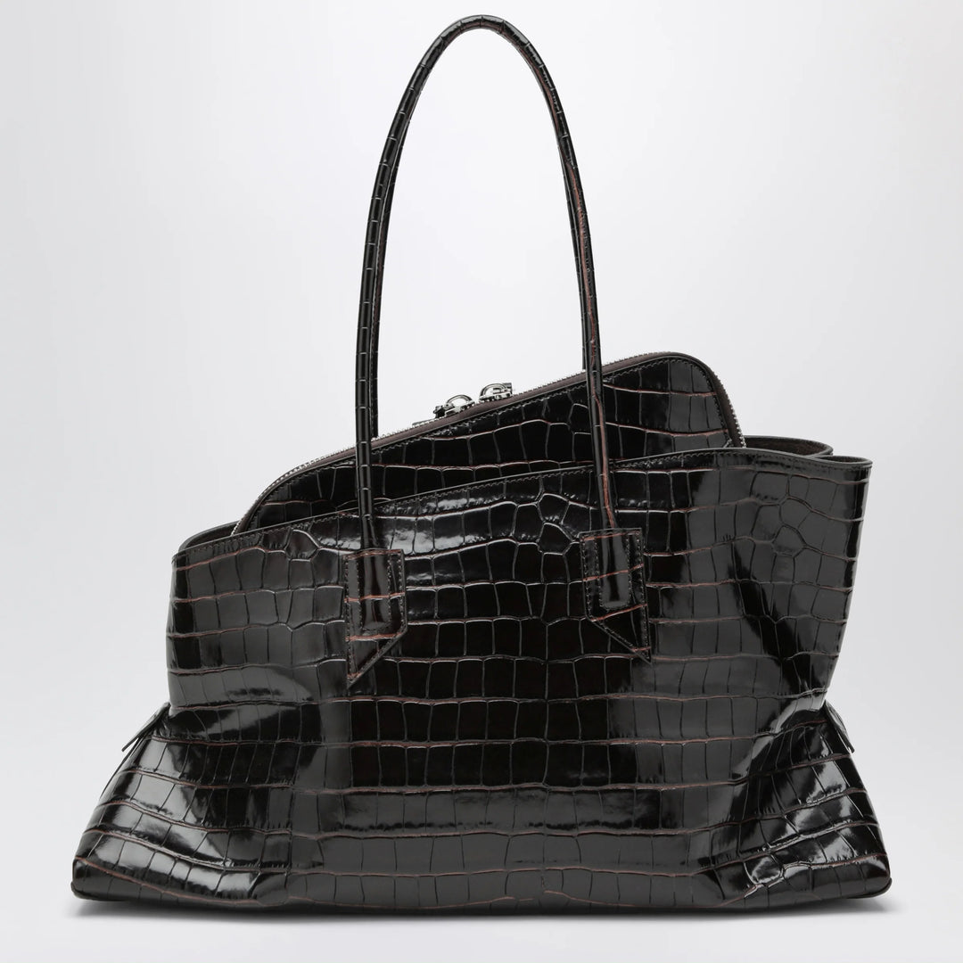 The Attico - La Passeggiata Medium bag in coffee crocodile-print leather