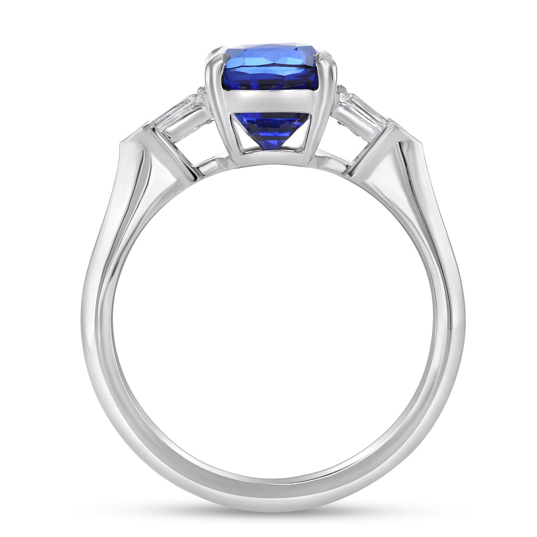 Leibish Royal Blue Sapphire Cushion &amp; Diamond Engagement Ring