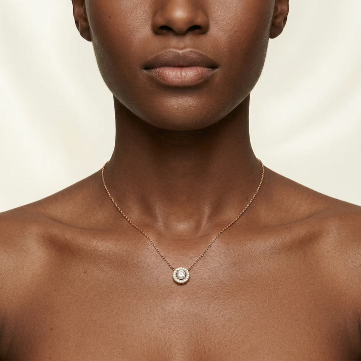 Leibish Round Brilliant Rose Gold Halo Diamond Pendant