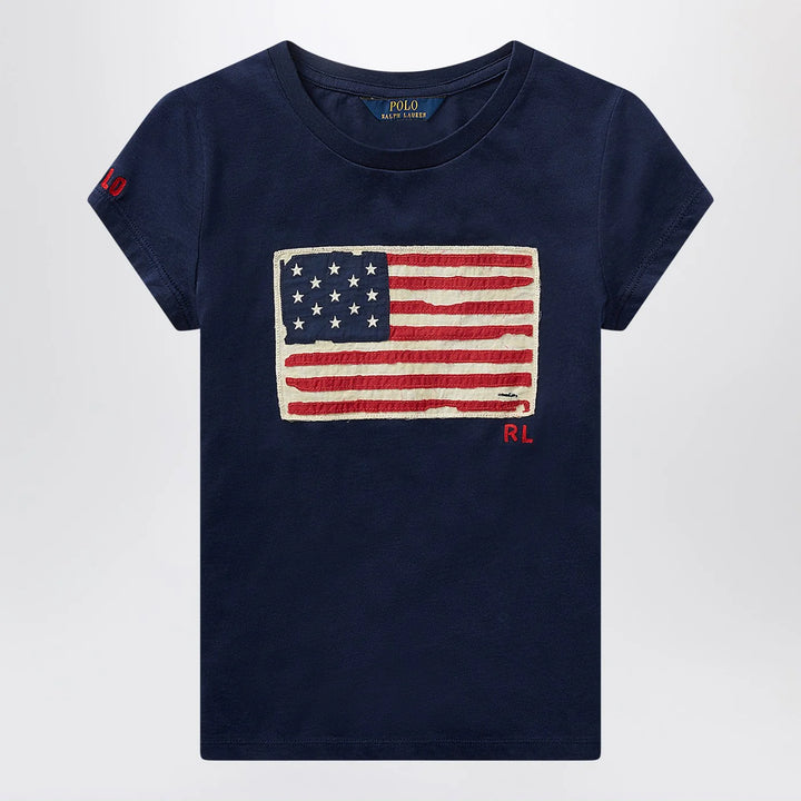 Polo Ralph Lauren - Navy blue jersey T-shirt with flag