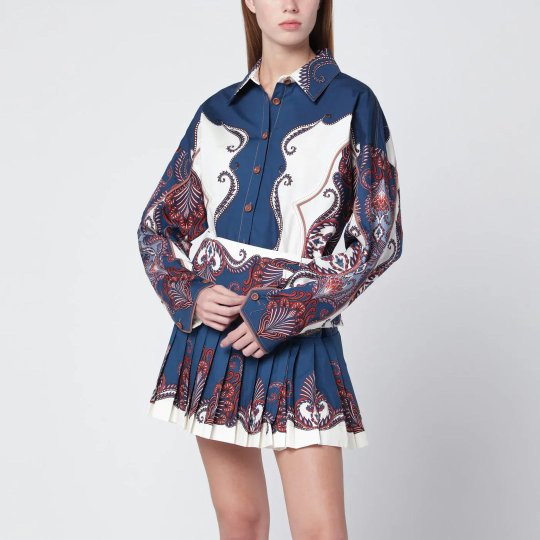 FARM Rio - Deep blue and sand shirt with arabesque print Brand Shirts &amp; Tops S