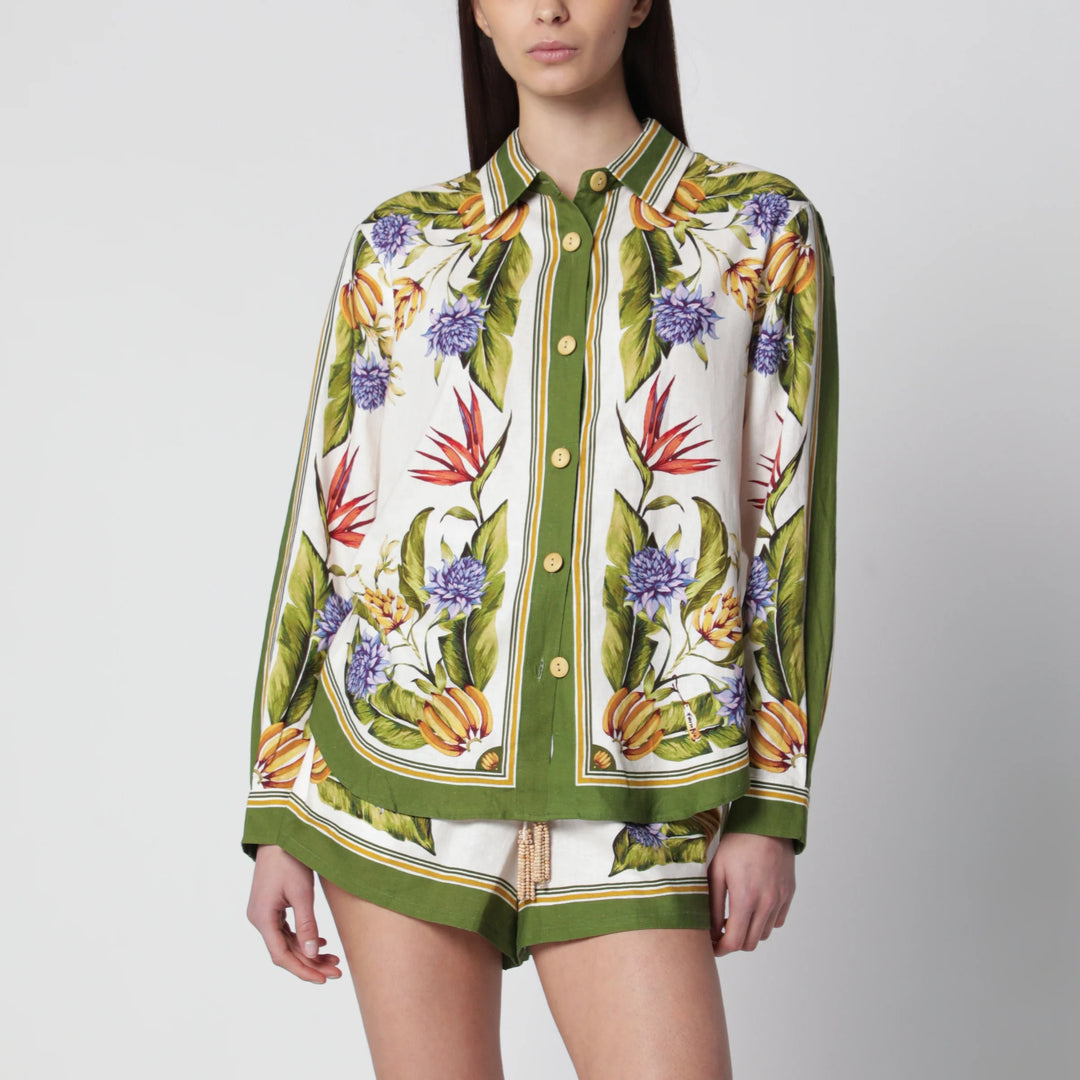 FARM Rio - Sand Tropical Scarf linen-blend shirt
