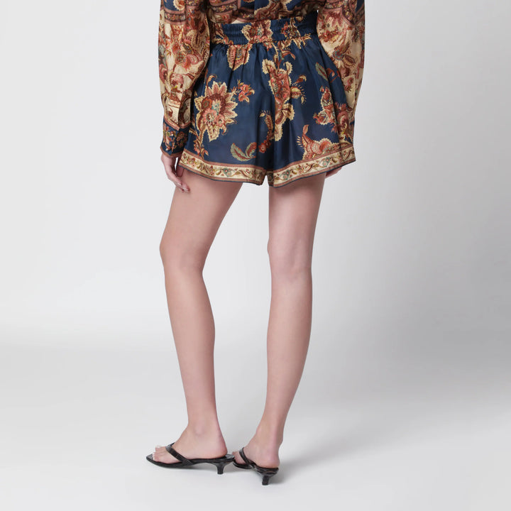 ZIMMERMANN - Aster relaxed-fit silk shorts in navy jacobean