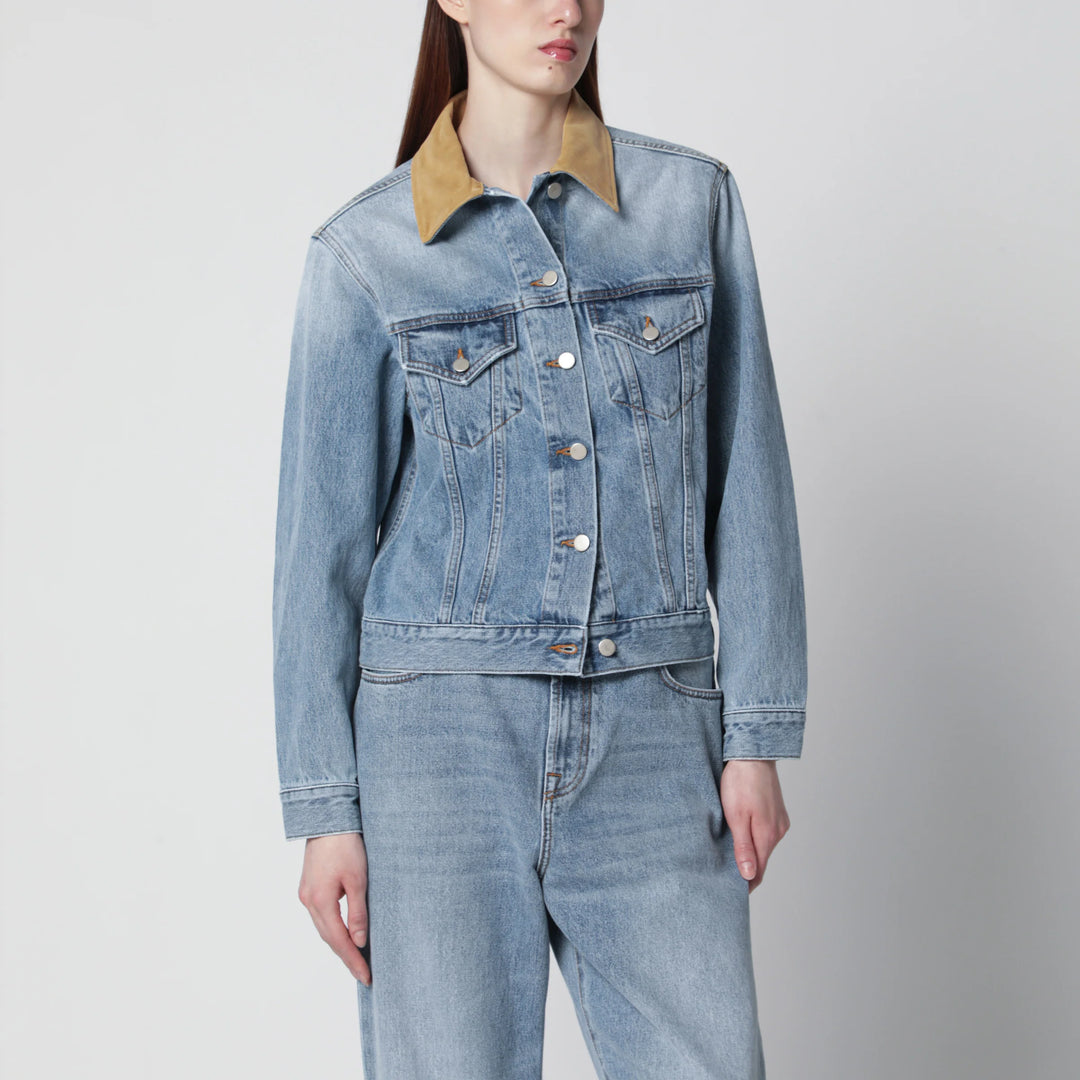 Róhe - Blue denim jacket with suede collar