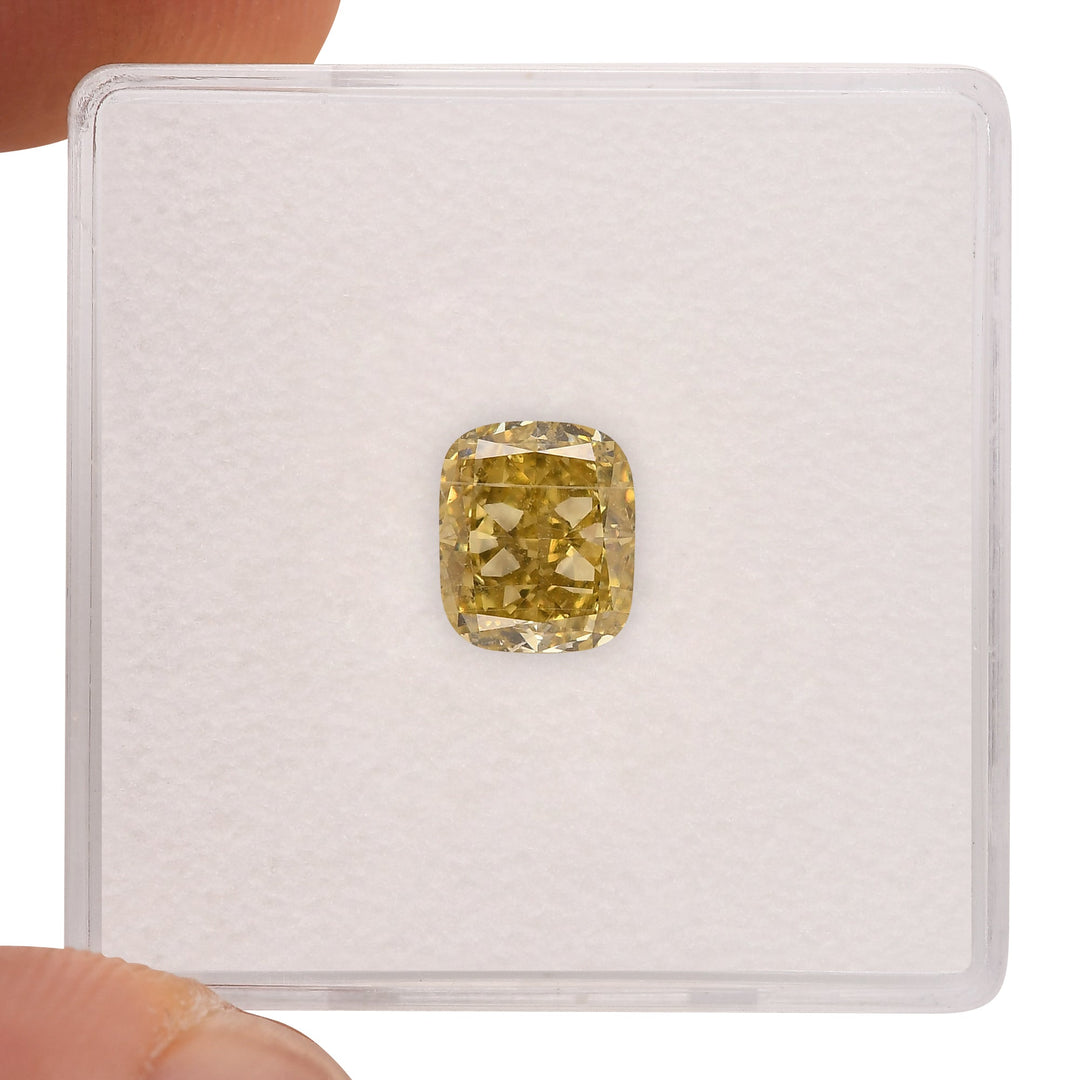 1.52 Carat Fancy Brownish Greenish Yellow Cushion Diamond SI1 GIA