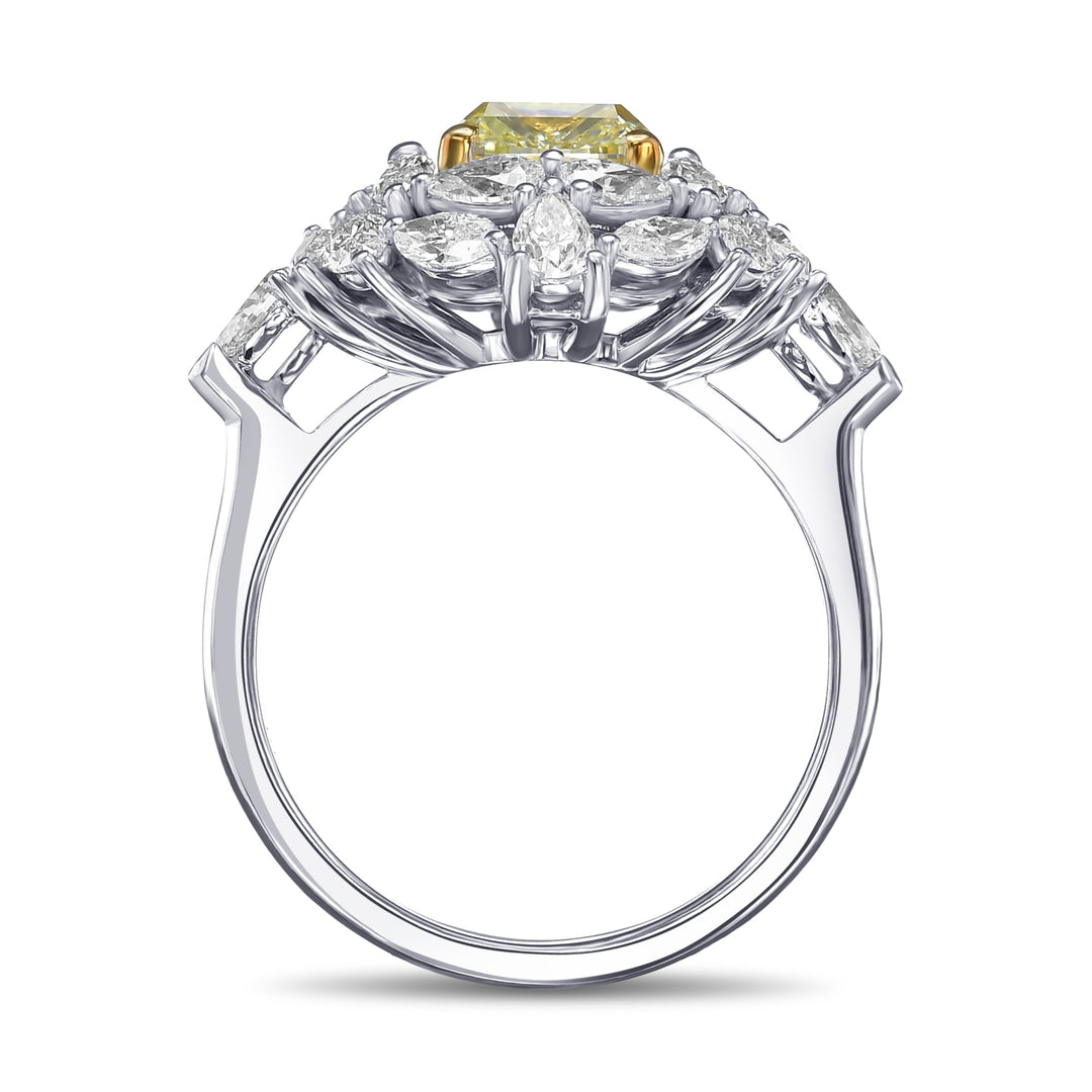 Leibish Extraordinary Fancy Green Yellow Cushion Diamond Ring