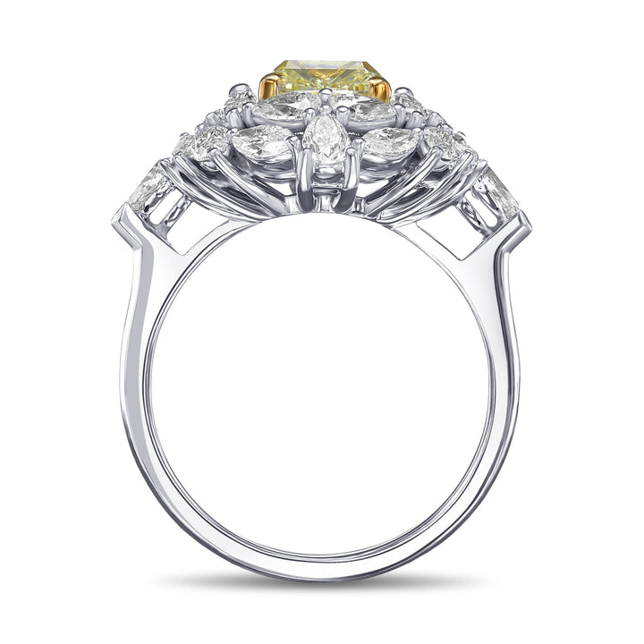 Leibish Extraordinary Fancy Green Yellow Cushion Diamond Ring