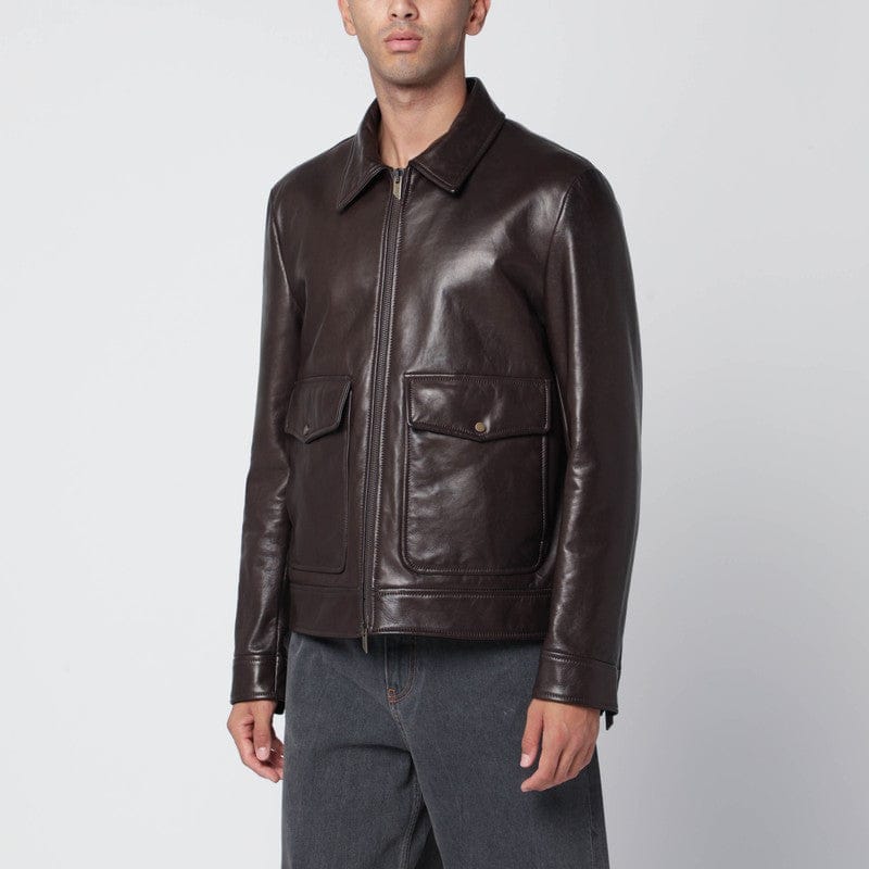 #N/A Salvatore Santoro - Brown leather zip jacket - 54 IT Brand