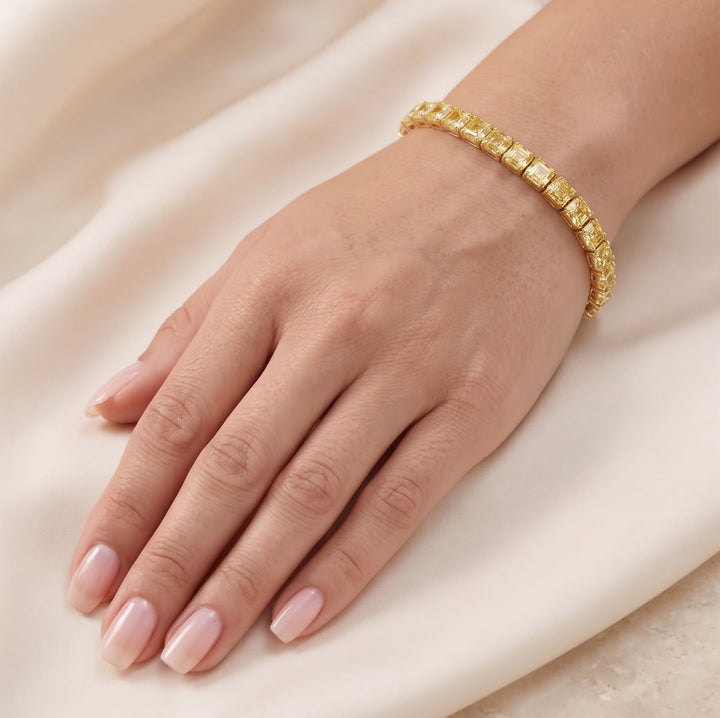 Leibish Fancy Intense Yellow Asscher Diamond Tennis Bracelet