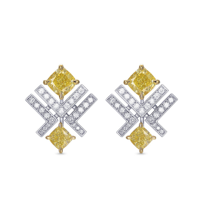 Leibish LEGACY - Fancy Yellow Cushion Diamond Earrings