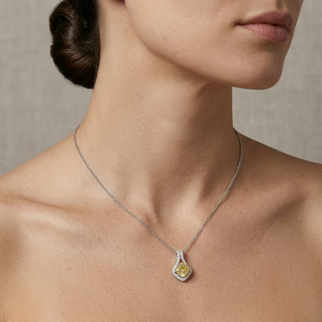 Leibish Fancy Yellow Cushion Drop Diamond Pendant
