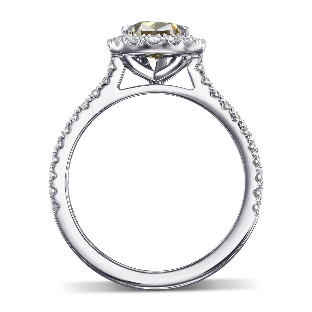 Leibish Chameleon Pear Diamond Halo Style Engagement Ring