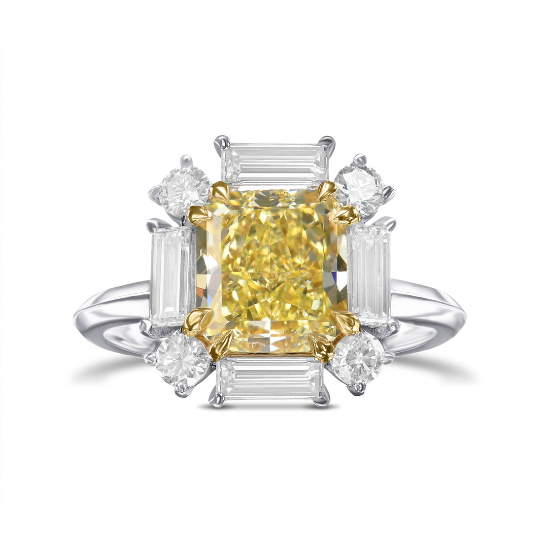 Leibish Fancy Yellow Cushion Halo Diamond Ring