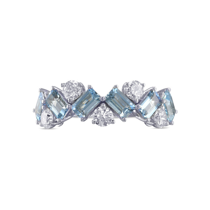 Leibish Aquamarine and Diamond Band Ring