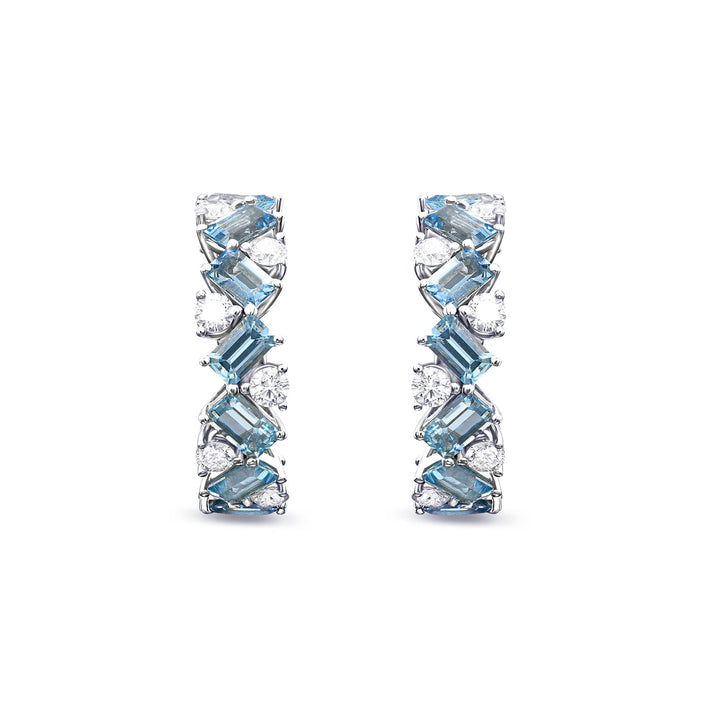 Leibish Aquamarine and Diamond Hoop Earrings