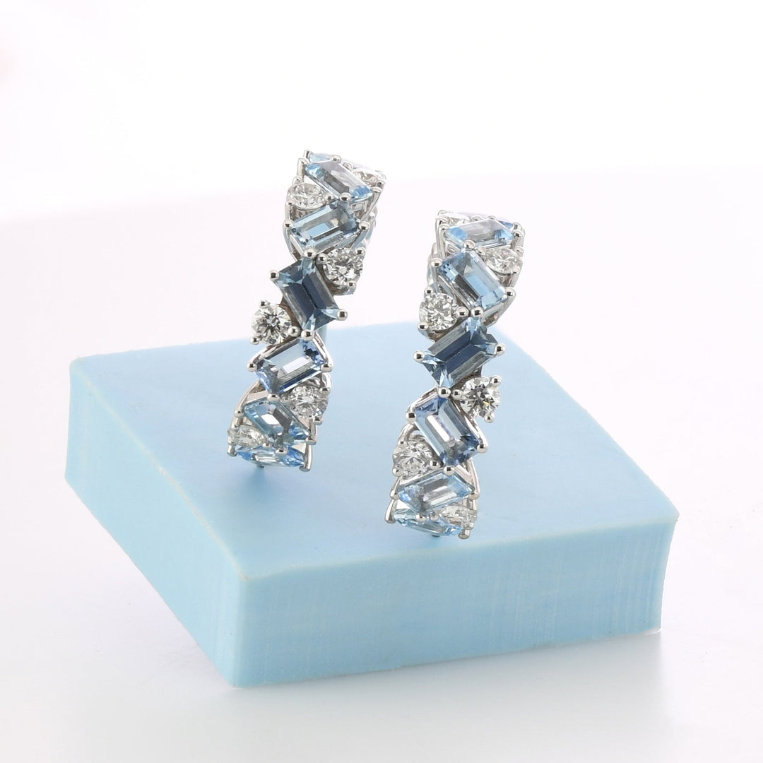 Leibish Aquamarine and Diamond Hoop Earrings
