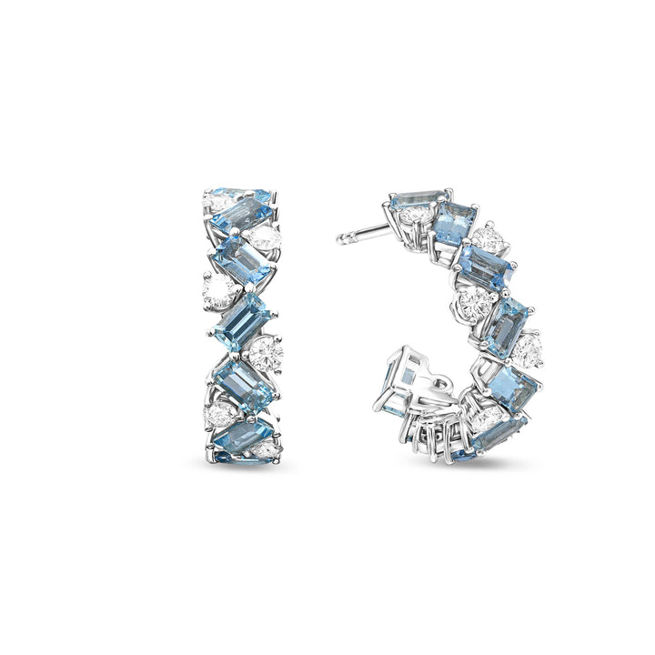 Leibish Aquamarine and Diamond Hoop Earrings