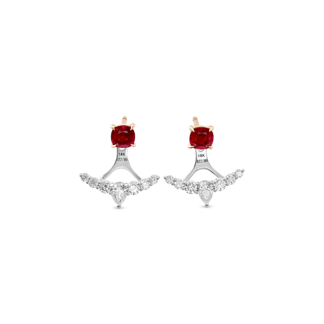 Red Ruby Studs and Diamond Ear Climbers