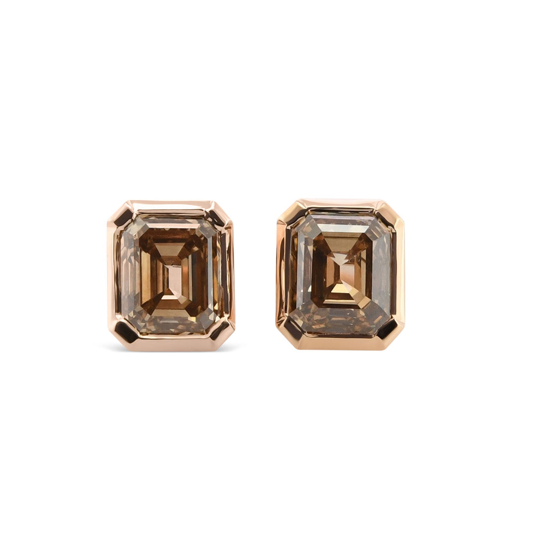 Leibish Fancy Brown Diamond Bezel Stud Earrings