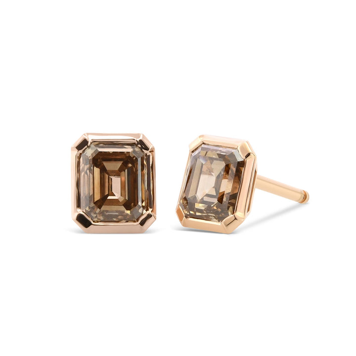 Leibish Fancy Brown Diamond Bezel Stud Earrings