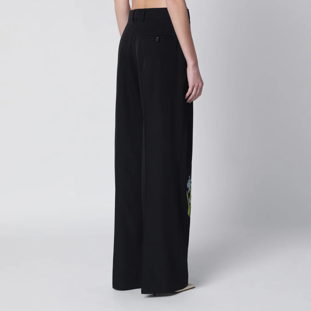 Stella McCartney - Black wool trousers with floral embroidery
