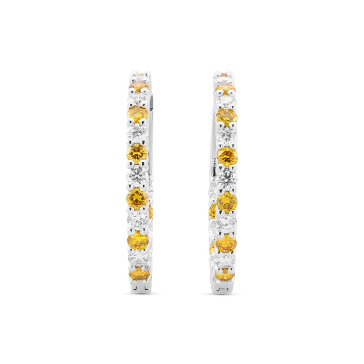 Leibish Fancy Vivid Orange Yellow Round Diamond Hoop Earrings (1.96cts TW)
