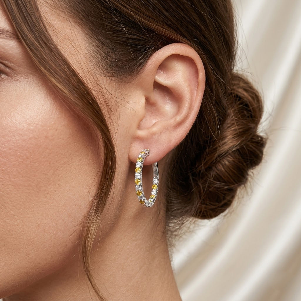 Leibish Fancy Vivid Orange Yellow Round Diamond Hoop Earrings (1.96cts TW)