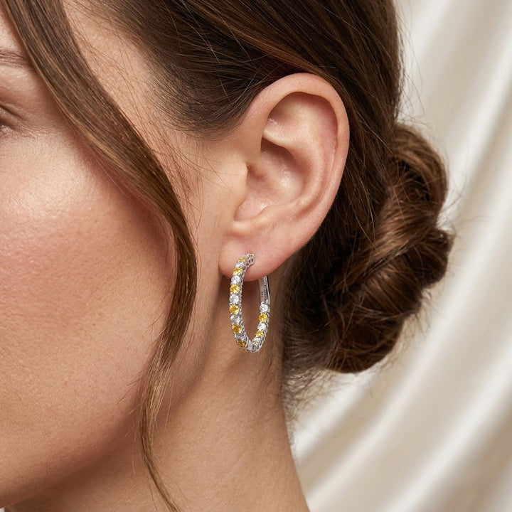 Leibish Fancy Vivid Orange Yellow Round Diamond Hoop Earrings (1.96cts TW)