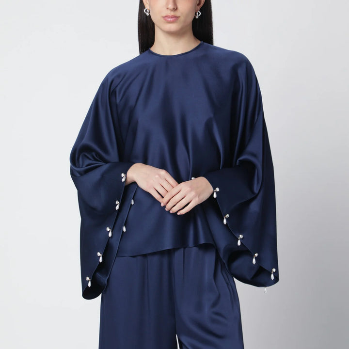 Stella McCartney - Navy blue oversized viscose satin blouse