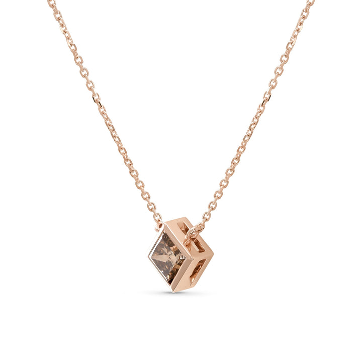 Leibish Fancy Yellow Brown Princess Bezel Solitaire Diamond Pendant