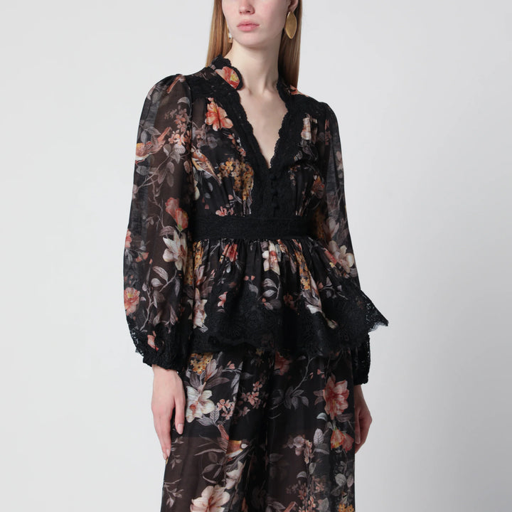 ZIMMERMANN - Black Carousel peplum lace blouse
