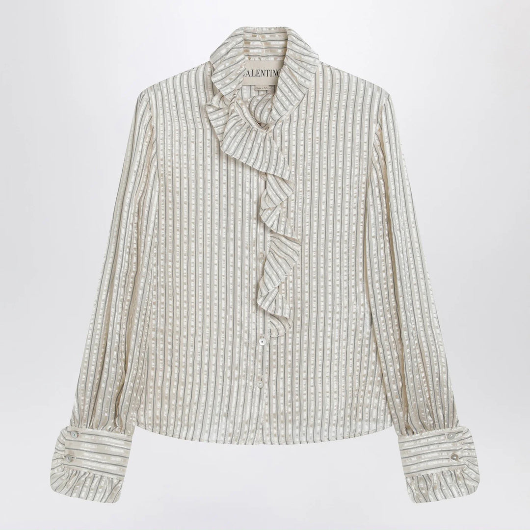 Valentino - Light beige silk-blend shirt with ruffles