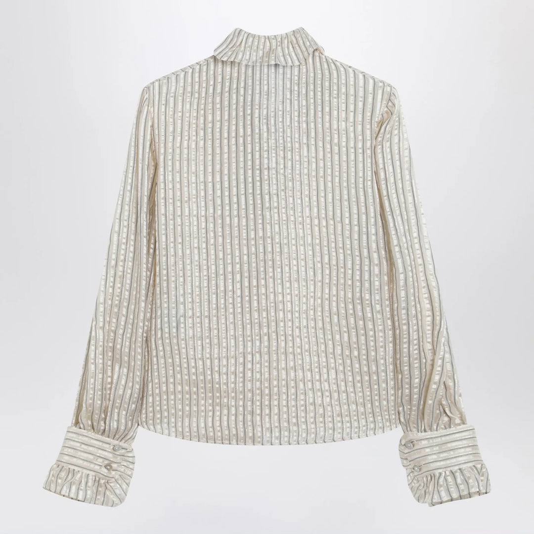 Valentino - Light beige silk-blend shirt with ruffles